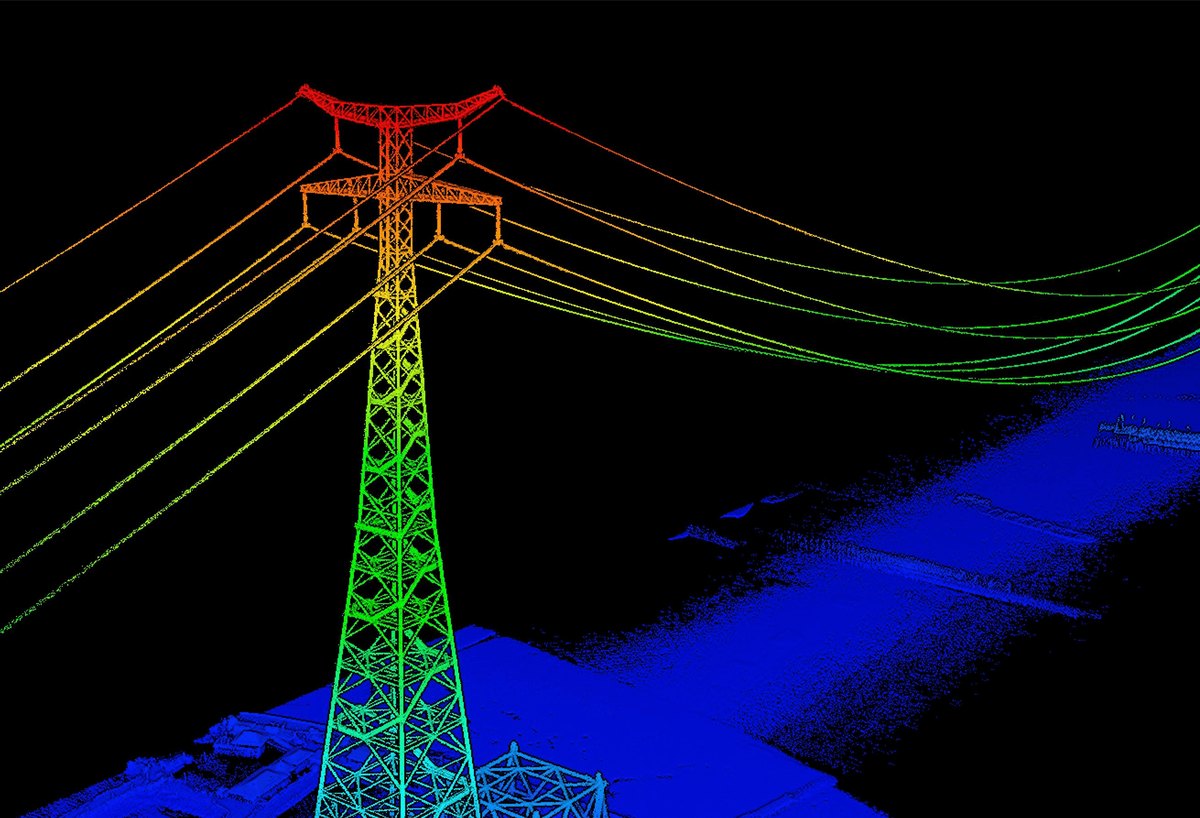 Nuvem de pontos LiDAR de torre de transmissão levantada pela Fazendas Engenharia